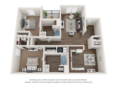 Floor plan for 2 beds, 2 baths, 1110 sqft